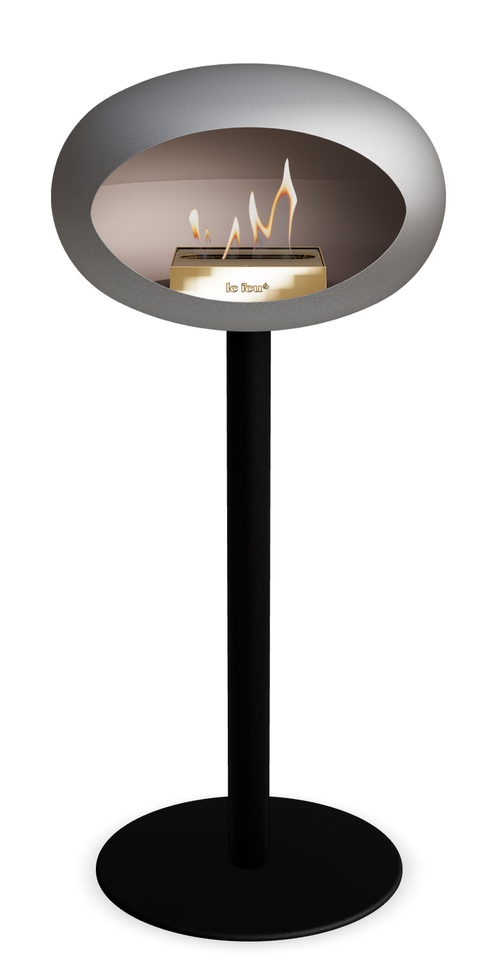 Le Feu GROUND STEEL HIGH Nickel Ø 60 mm – Rohr Schwarz, Brenner Roségold, Bodenplatte Schwarz