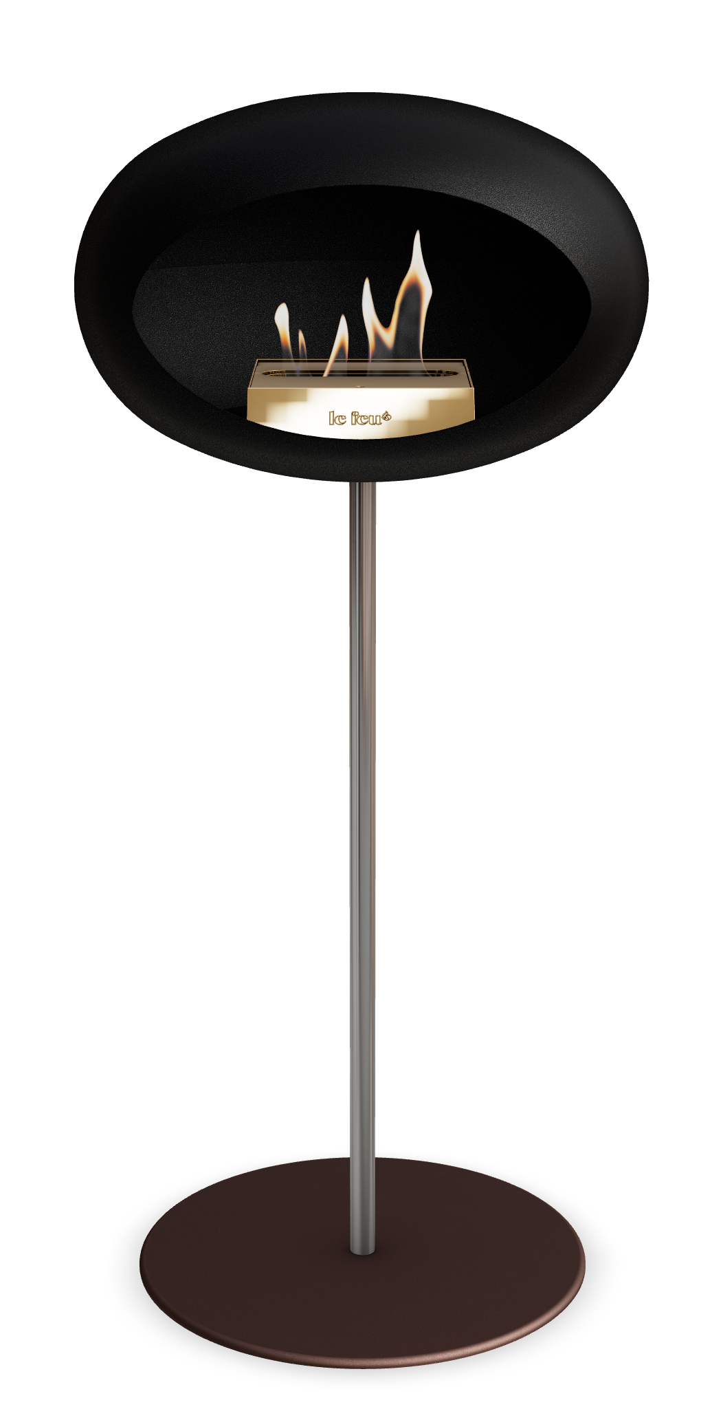 Le Feu GROUND STEEL HIGH Schwarz Ø 25 mm – Rohr Edelstahl, Brenner Roségold, Bodenplatte Mokka