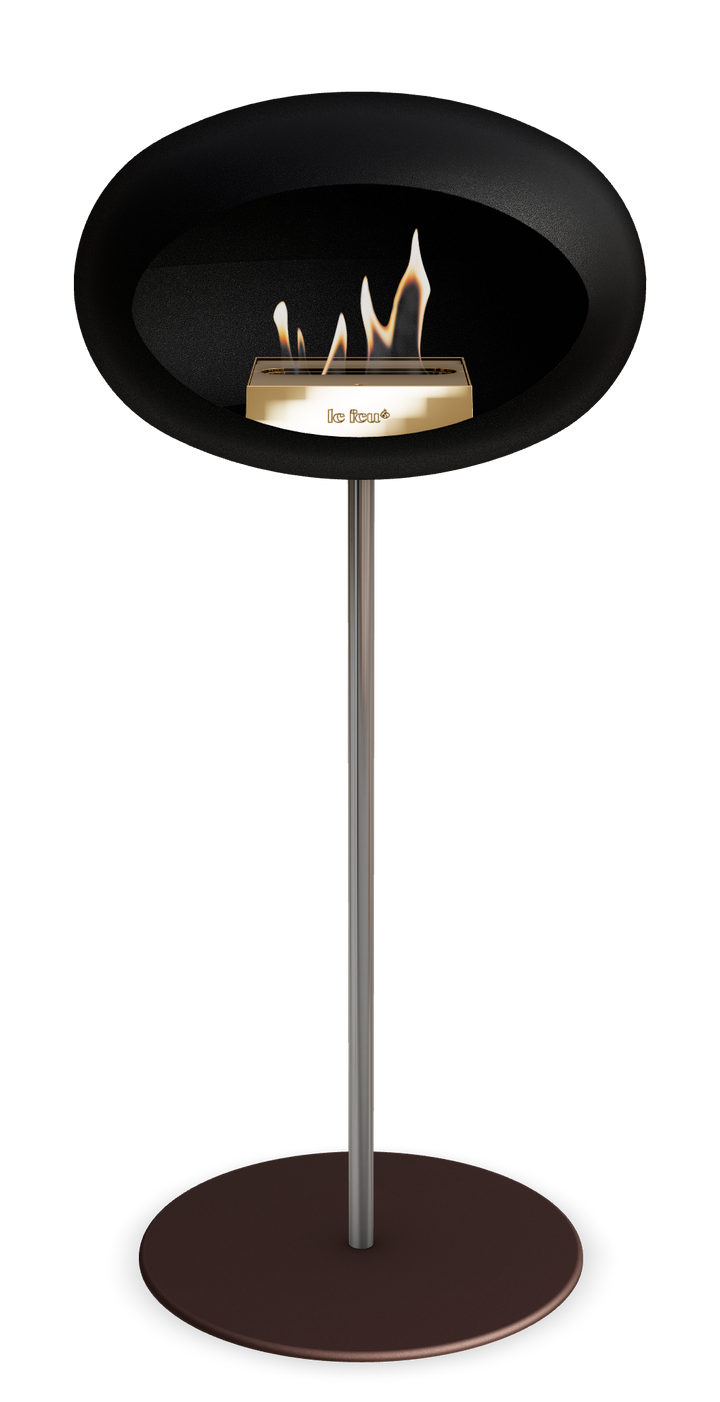 Le Feu GROUND STEEL HIGH Schwarz Ø 25 mm – Rohr Edelstahl, Brenner Roségold, Bodenplatte Mokka