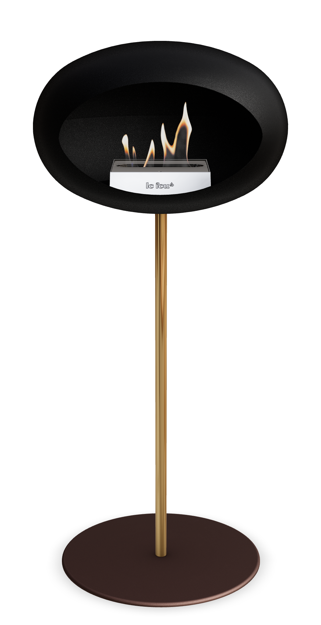 Le Feu GROUND STEEL HIGH Schwarz Ø 25 mm – Rohr Roségold, Brenner Edelstahl, Bodenplatte Mokka