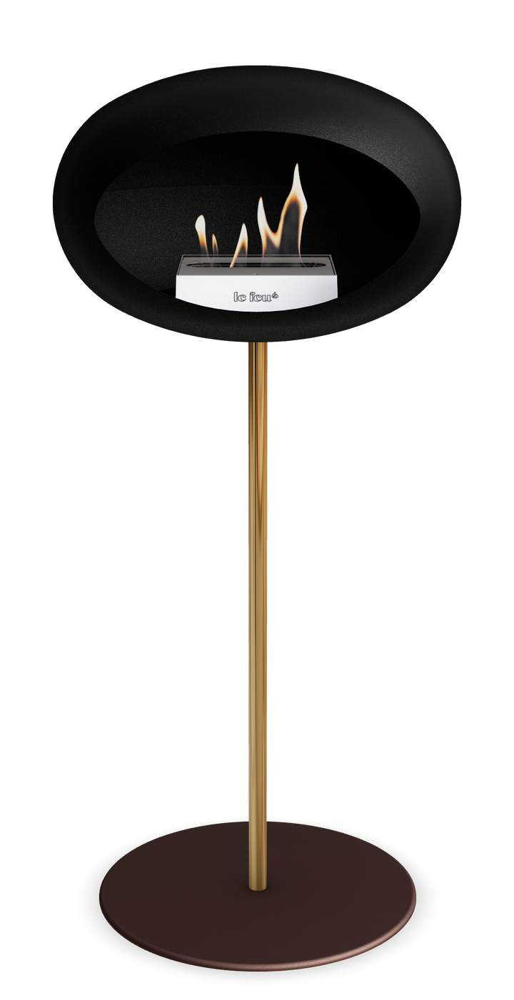 Le Feu GROUND STEEL HIGH Schwarz Ø 25 mm – Rohr Roségold, Brenner Edelstahl, Bodenplatte Mokka