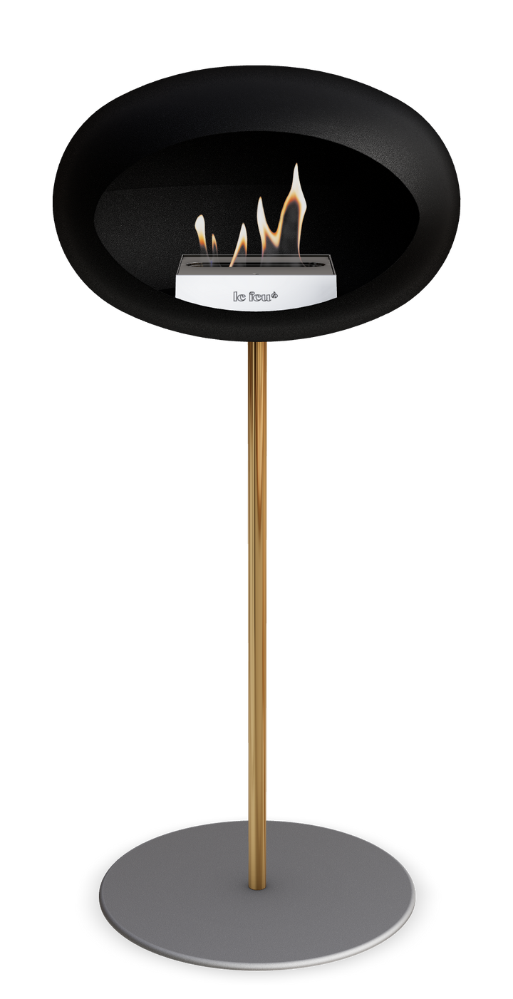 Le Feu GROUND STEEL HIGH Schwarz Ø 25 mm – Rohr Roségold, Brenner Edelstahl, Bodenplatte Nickel