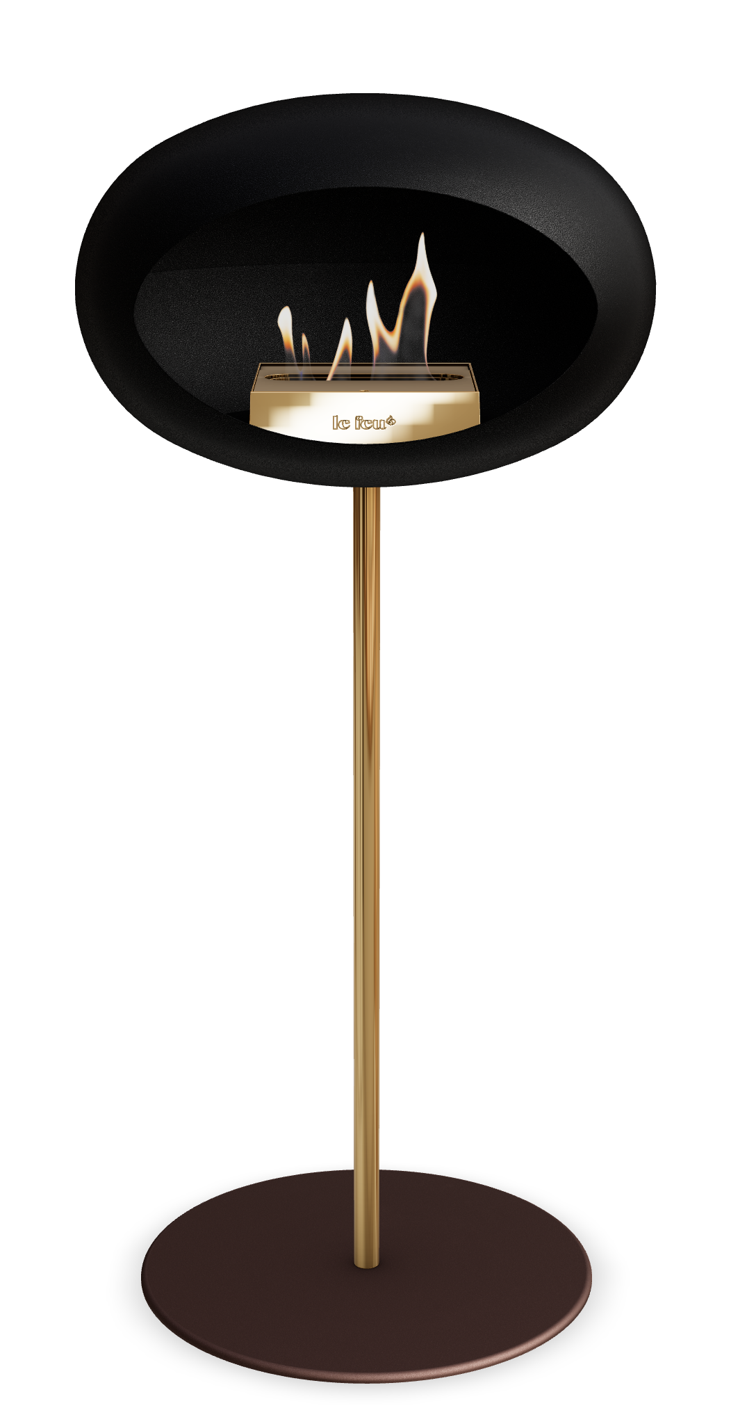 Le Feu GROUND STEEL HIGH Schwarz Ø 25 mm – Rohr Roségold, Brenner Roségold, Bodenplatte Mokka