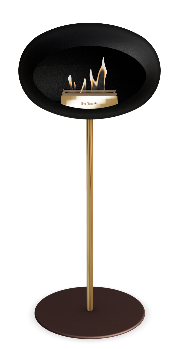 Le Feu GROUND STEEL HIGH Schwarz Ø 25 mm – Rohr Roségold, Brenner Roségold, Bodenplatte Mokka