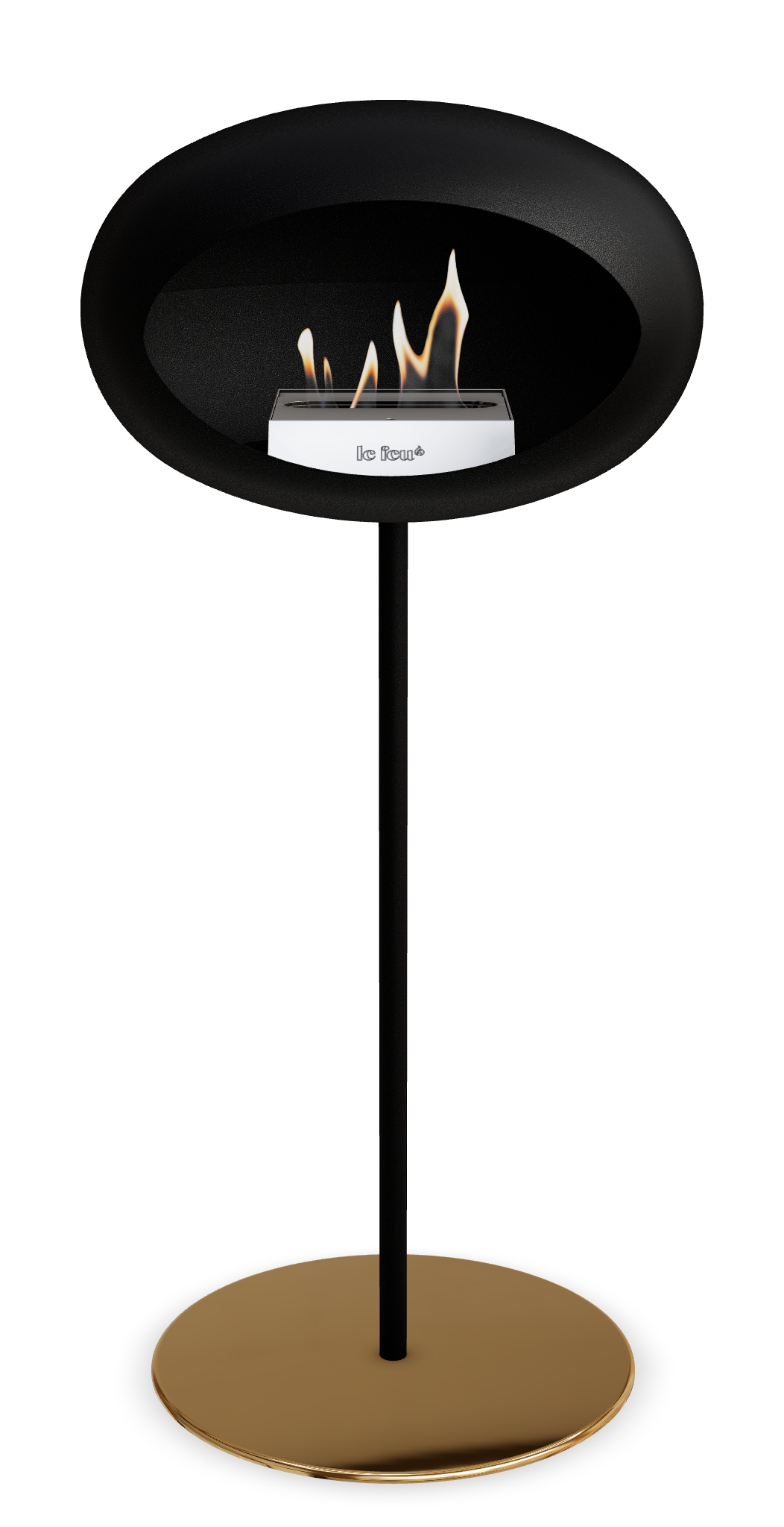 Le Feu GROUND STEEL HIGH Schwarz Ø 25 mm – Rohr Schwarz, Brenner Edelstahl, Bodenplatte Roségold
