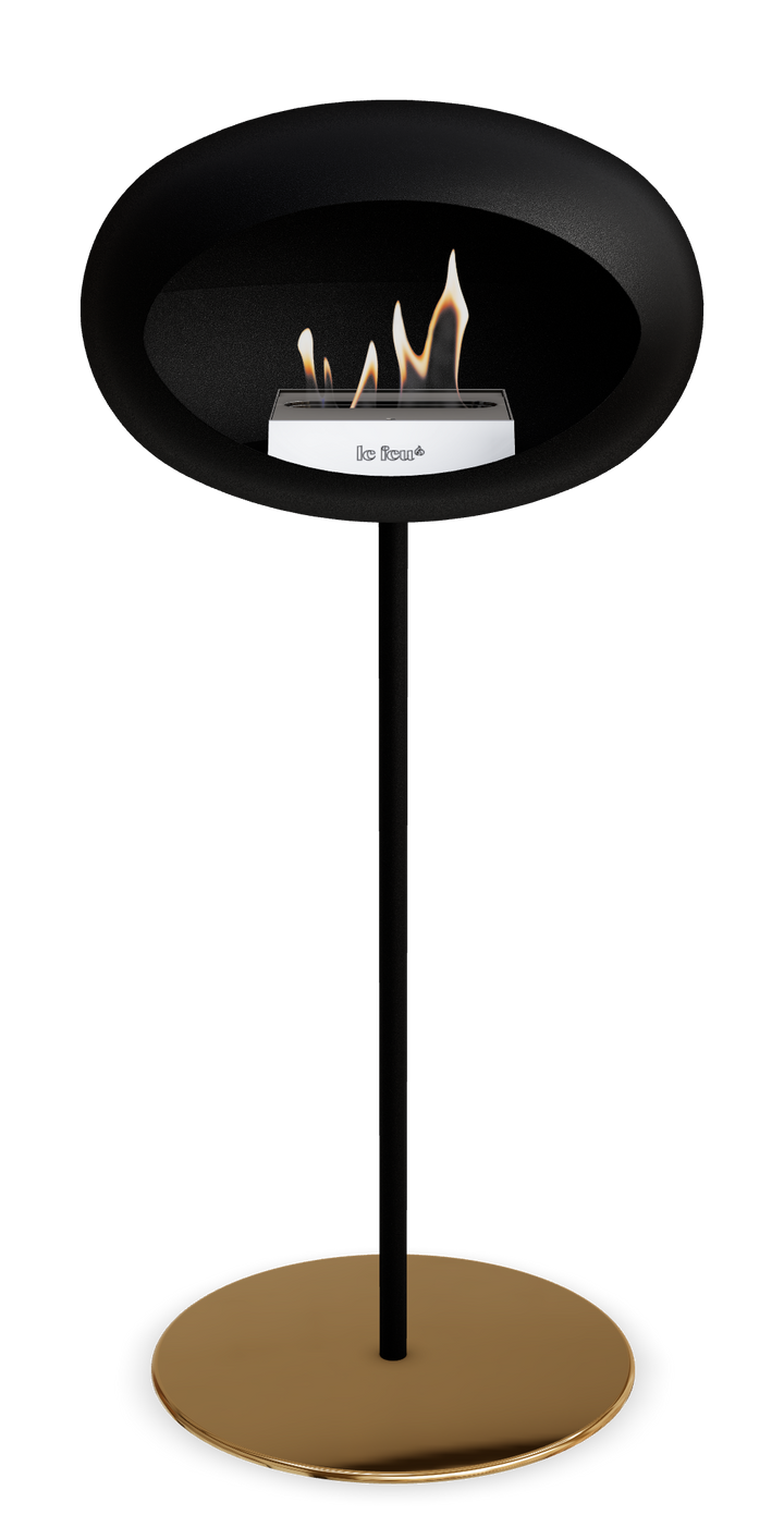 Le Feu GROUND STEEL HIGH Schwarz Ø 25 mm – Rohr Schwarz, Brenner Edelstahl, Bodenplatte Roségold