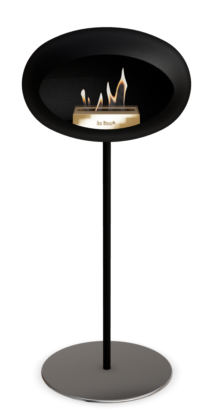 Le Feu GROUND STEEL HIGH Schwarz Ø 25 mm – Rohr Schwarz, Brenner Roségold, Bodenplatte Edelstahl