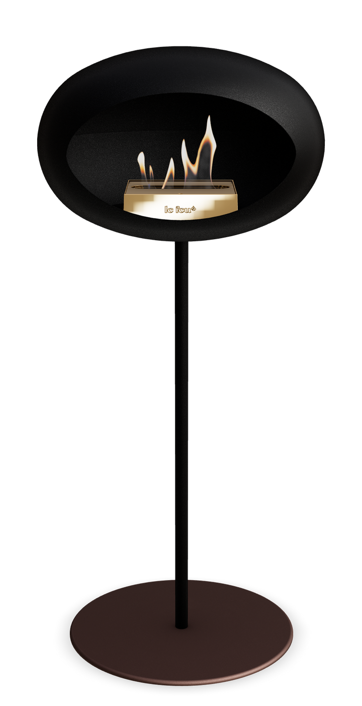 Le Feu GROUND STEEL HIGH Schwarz Ø 25 mm – Rohr Schwarz, Brenner Roségold, Bodenplatte Mokka