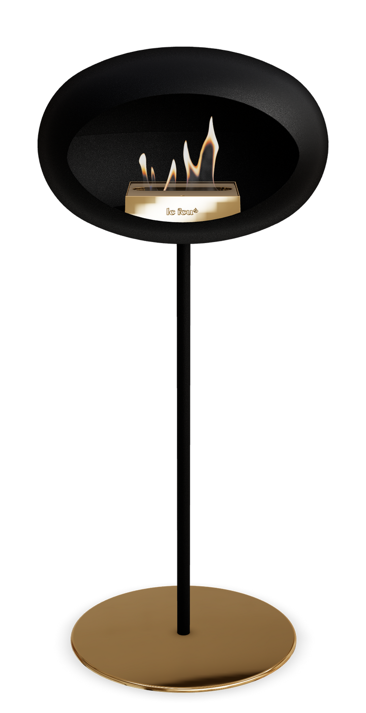 Le Feu GROUND STEEL HIGH Schwarz Ø 25 mm – Rohr Schwarz, Brenner Roségold, Bodenplatte Roségold