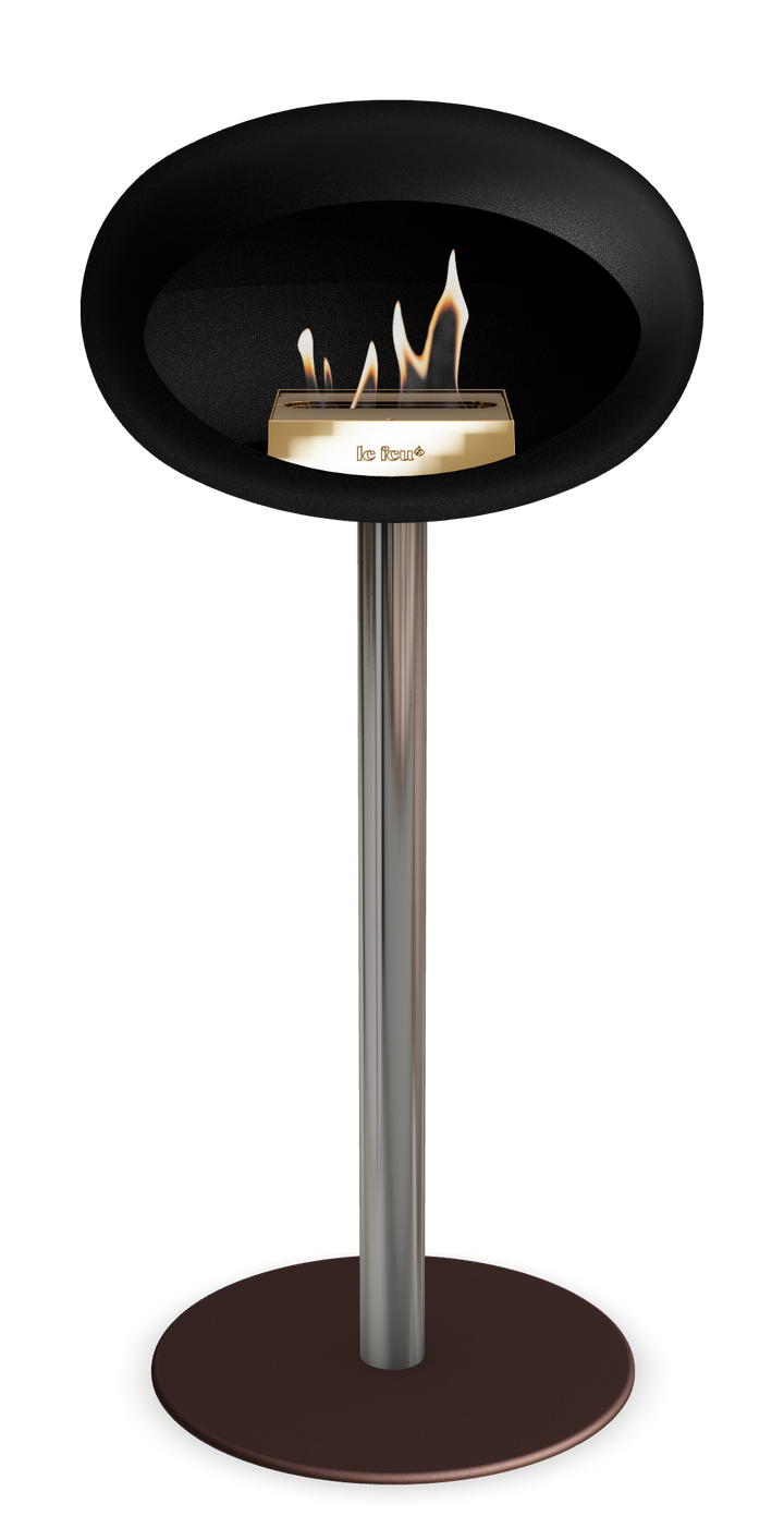 Le Feu GROUND STEEL HIGH Schwarz Ø 60 mm – Rohr Edelstahl, Brenner Roségold, Bodenplatte Mokka