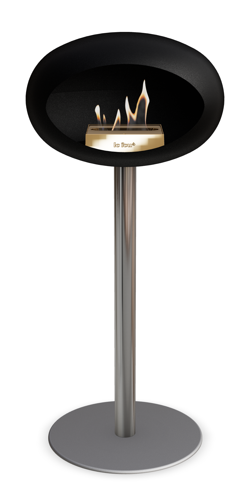 Le Feu GROUND STEEL HIGH Schwarz Ø 60 mm – Rohr Edelstahl, Brenner Roségold, Bodenplatte Nickel