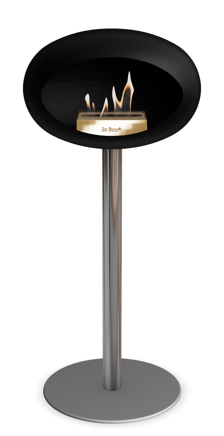 Le Feu GROUND STEEL HIGH Schwarz Ø 60 mm – Rohr Edelstahl, Brenner Roségold, Bodenplatte Nickel