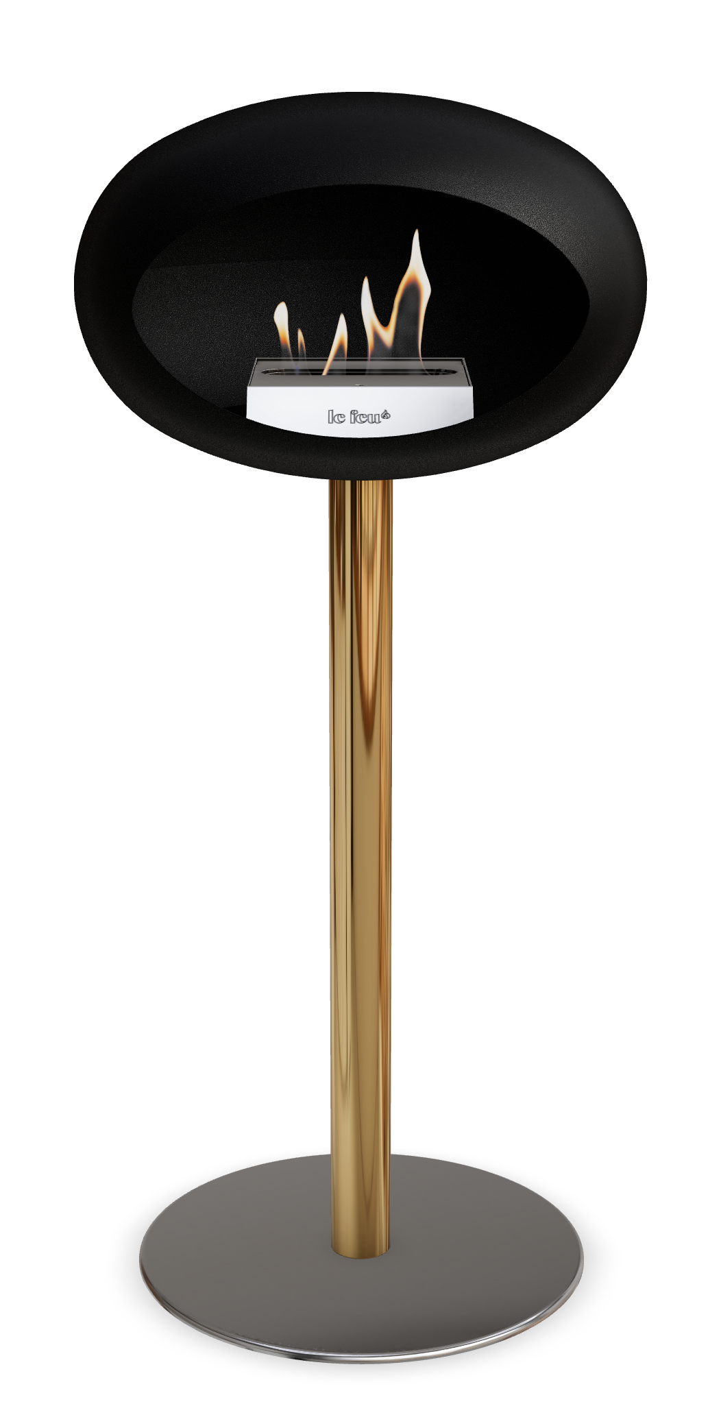 Le Feu GROUND STEEL HIGH Schwarz Ø 60 mm – Rohr Roségold, Brenner Edelstahl, Bodenplatte Edelstahl