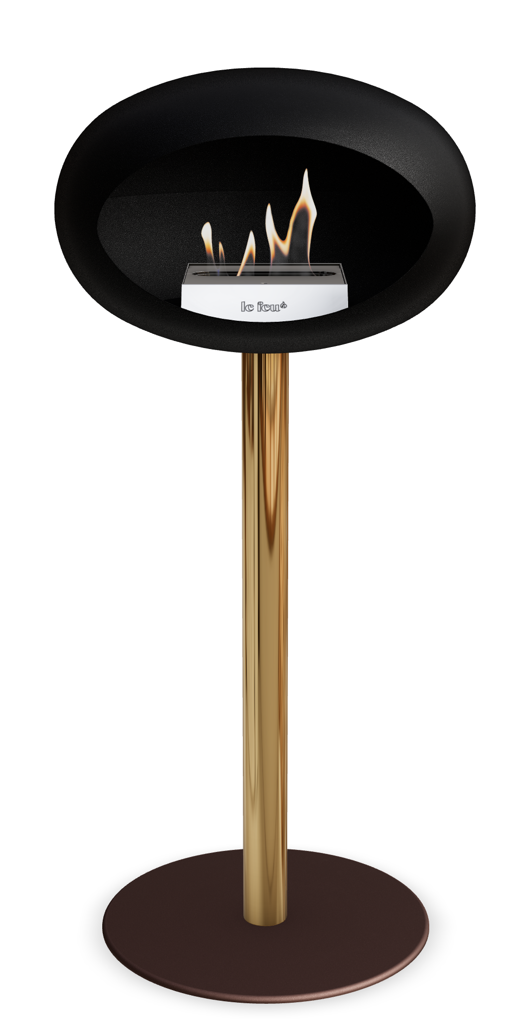 Le Feu GROUND STEEL HIGH Schwarz Ø 60 mm – Rohr Roségold, Brenner Edelstahl, Bodenplatte Mokka