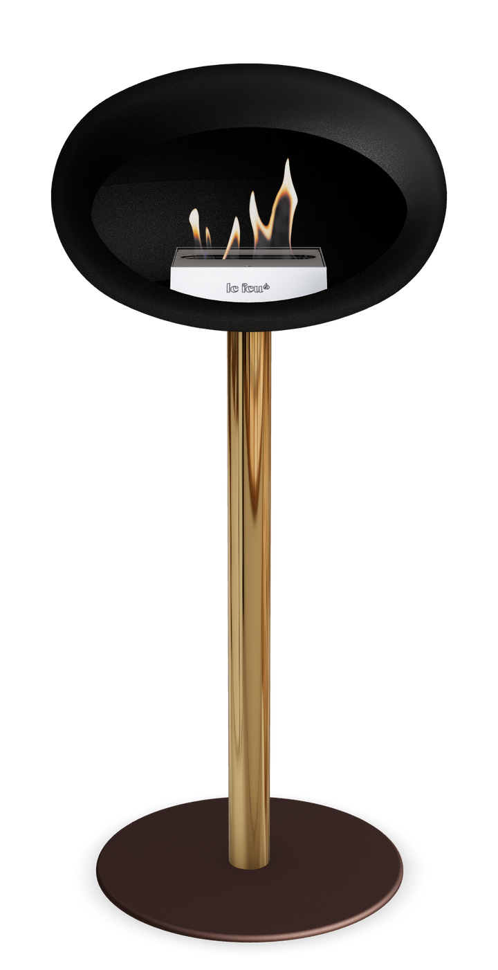 Le Feu GROUND STEEL HIGH Schwarz Ø 60 mm – Rohr Roségold, Brenner Edelstahl, Bodenplatte Mokka