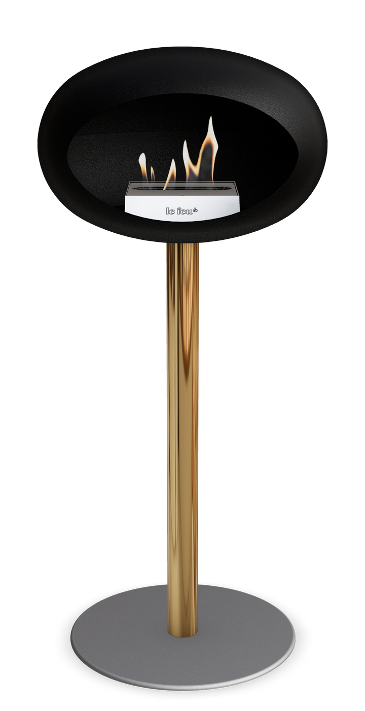 Le Feu GROUND STEEL HIGH Schwarz Ø 60 mm – Rohr Roségold, Brenner Edelstahl, Bodenplatte Nickel