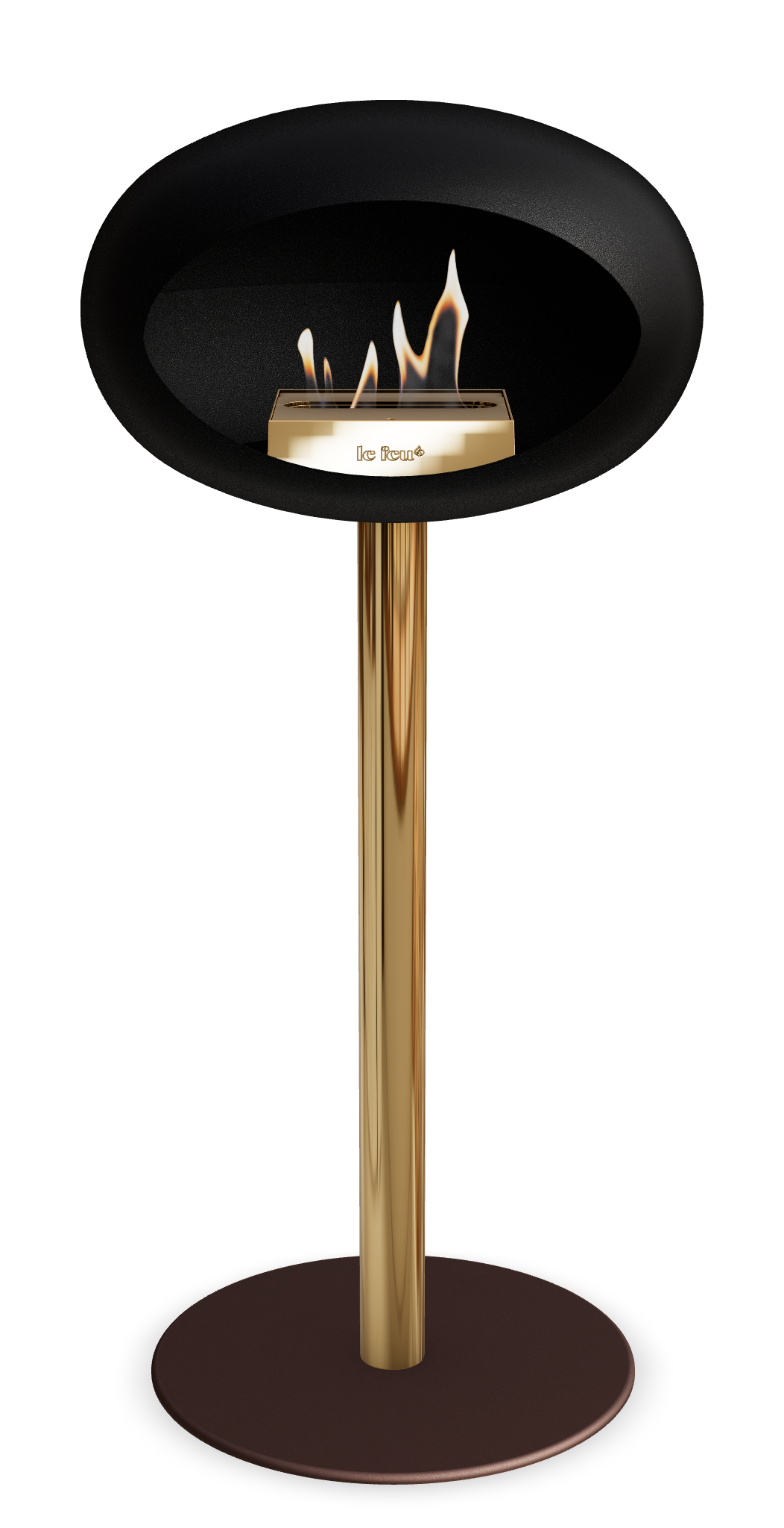 Le Feu GROUND STEEL HIGH Schwarz Ø 60 mm – Rohr Roségold, Brenner Roségold, Bodenplatte Mokka
