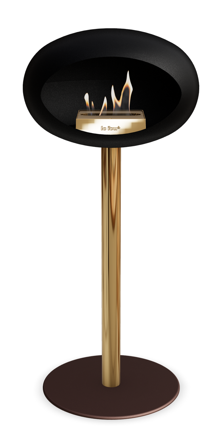 Le Feu GROUND STEEL HIGH Schwarz Ø 60 mm – Rohr Roségold, Brenner Roségold, Bodenplatte Mokka