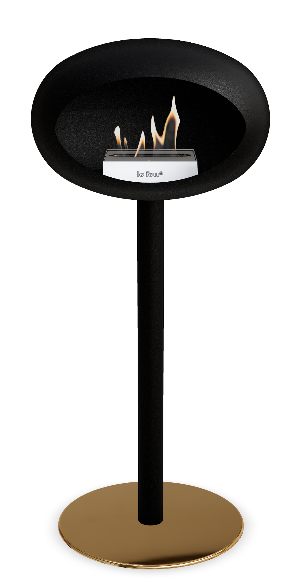 Le Feu GROUND STEEL HIGH Schwarz Ø 60 mm – Rohr Schwarz, Brenner Edelstahl, Bodenplatte Roségold