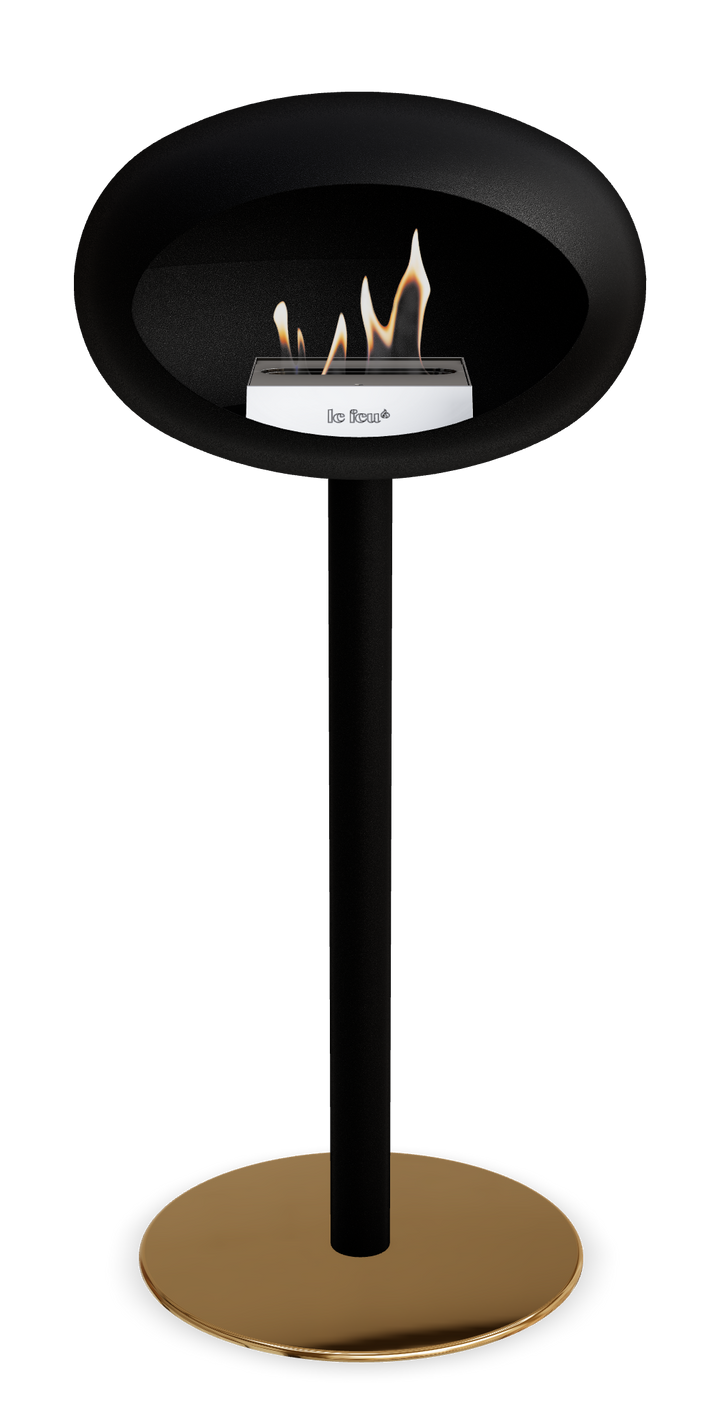 Le Feu GROUND STEEL HIGH Schwarz Ø 60 mm – Rohr Schwarz, Brenner Edelstahl, Bodenplatte Roségold