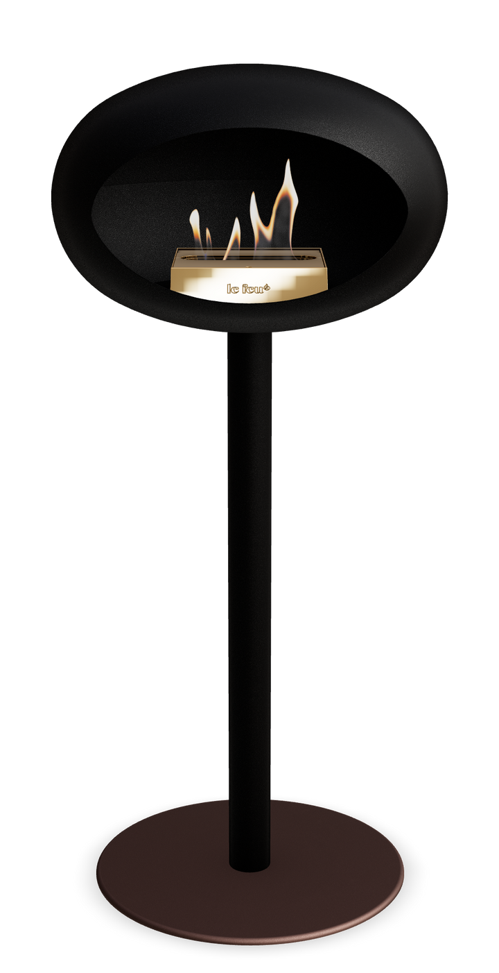 Le Feu GROUND STEEL HIGH Schwarz Ø 60 mm – Rohr Schwarz, Brenner Roségold, Bodenplatte Mokka