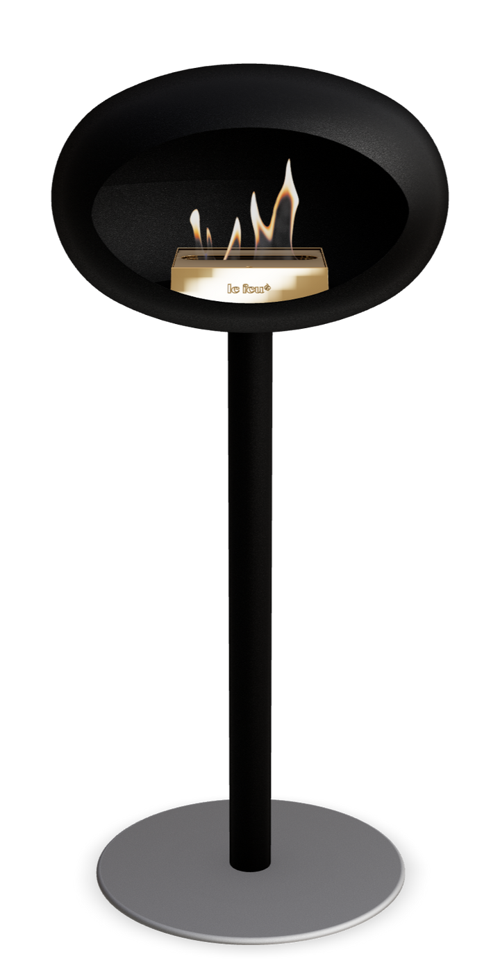 Le Feu GROUND STEEL HIGH Schwarz Ø 60 mm – Rohr Schwarz, Brenner Roségold, Bodenplatte Nickel