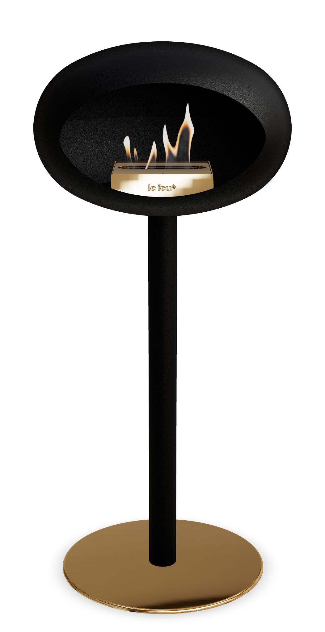 Le Feu GROUND STEEL HIGH Schwarz Ø 60 mm – Rohr Schwarz, Brenner Roségold, Bodenplatte Roségold