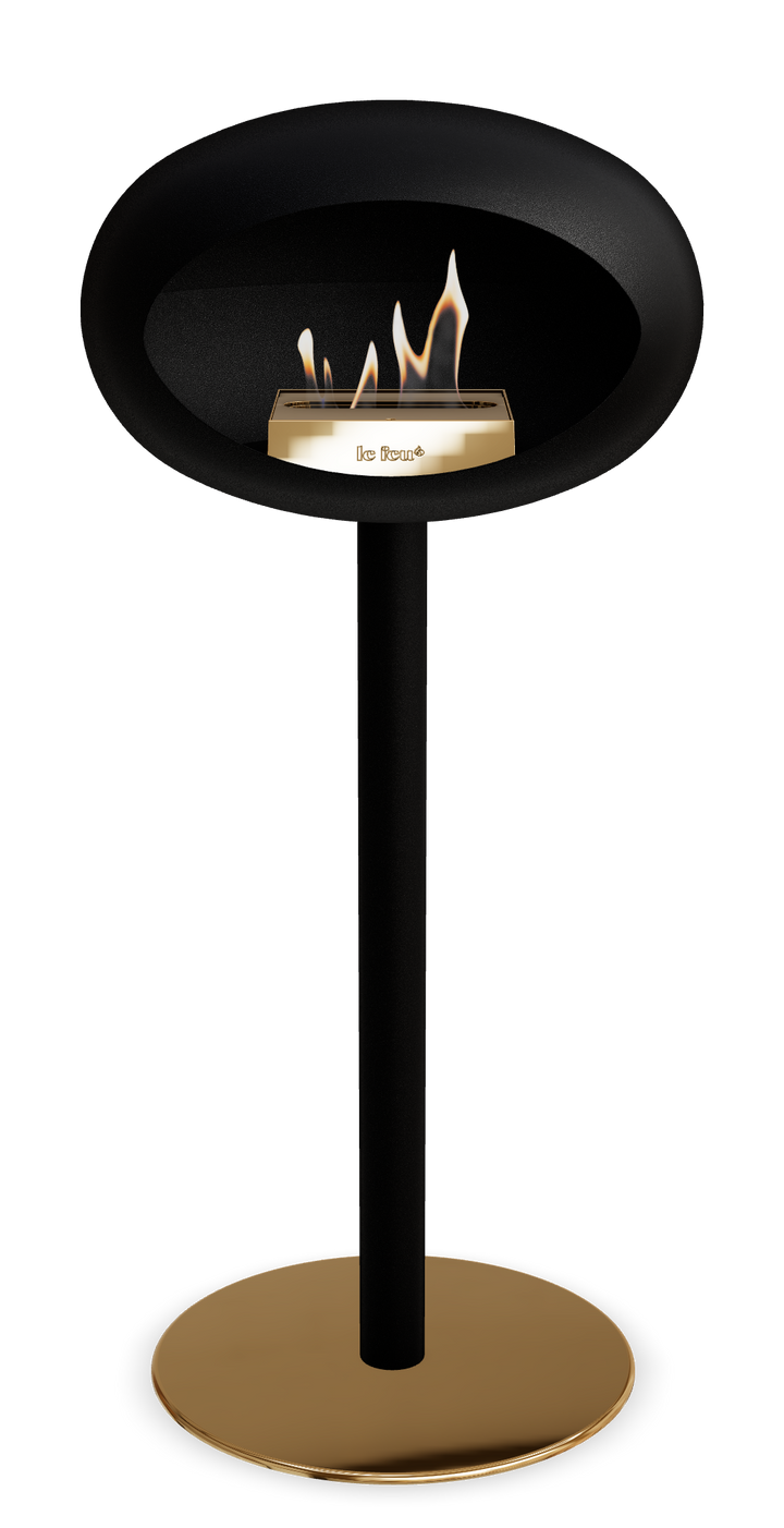 Le Feu GROUND STEEL HIGH Schwarz Ø 60 mm – Rohr Schwarz, Brenner Roségold, Bodenplatte Roségold