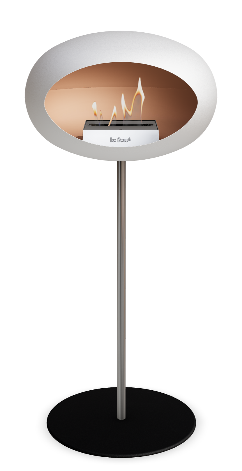 Le Feu GROUND STEEL HIGH Weiss Ø 25 mm – Rohr Edelstahl, Brenner Edelstahl, Bodenplatte Schwarz