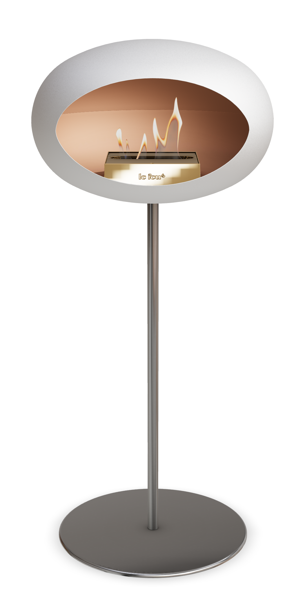 Le Feu GROUND STEEL HIGH Weiss Ø 25 mm – Rohr Edelstahl, Brenner Roségold, Bodenplatte Edelstahl