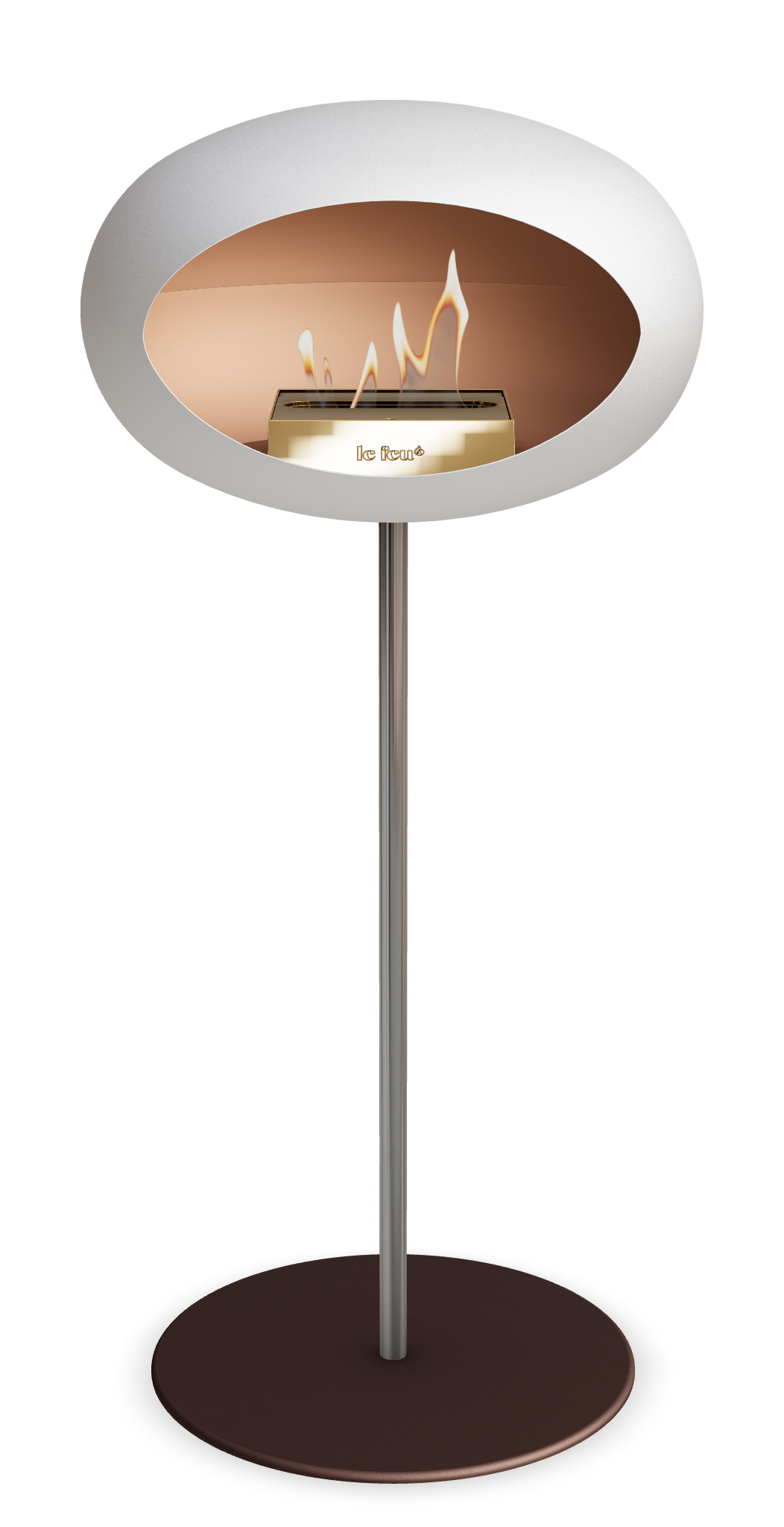 Le Feu GROUND STEEL HIGH Weiss Ø 25 mm – Rohr Edelstahl, Brenner Roségold, Bodenplatte Mokka
