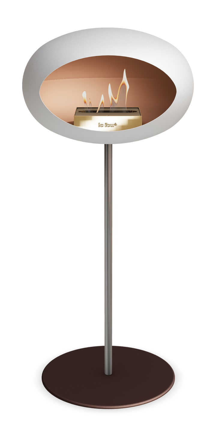 Le Feu GROUND STEEL HIGH Weiss Ø 25 mm – Rohr Edelstahl, Brenner Roségold, Bodenplatte Mokka
