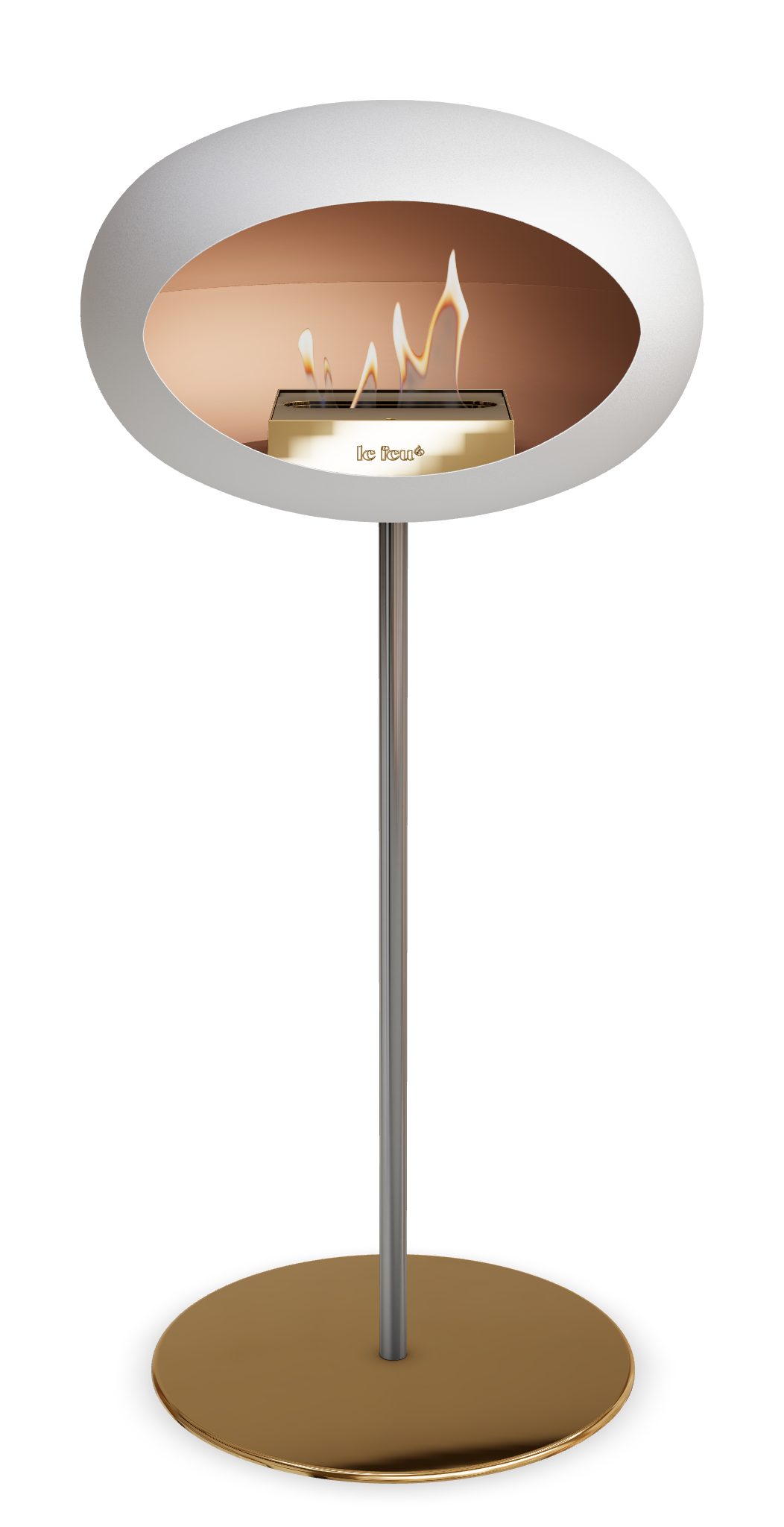 Le Feu GROUND STEEL HIGH Weiss Ø 25 mm – Rohr Edelstahl, Brenner Roségold, Bodenplatte Roségold