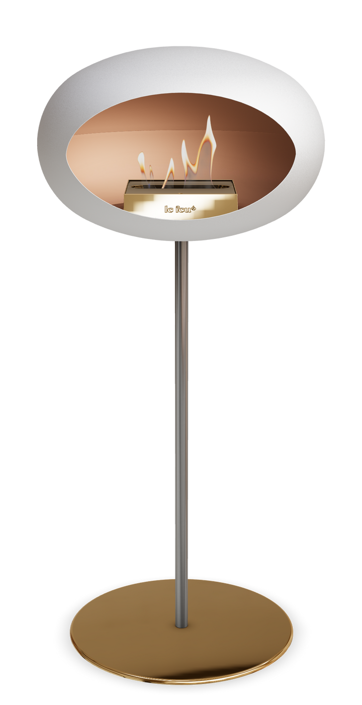 Le Feu GROUND STEEL HIGH Weiss Ø 25 mm – Rohr Edelstahl, Brenner Roségold, Bodenplatte Roségold