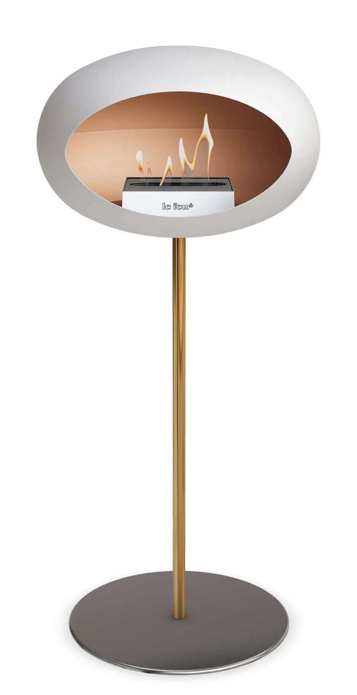 Le Feu GROUND STEEL HIGH Weiss Ø 25 mm – Rohr Roségold, Brenner Edelstahl, Bodenplatte Edelstahl