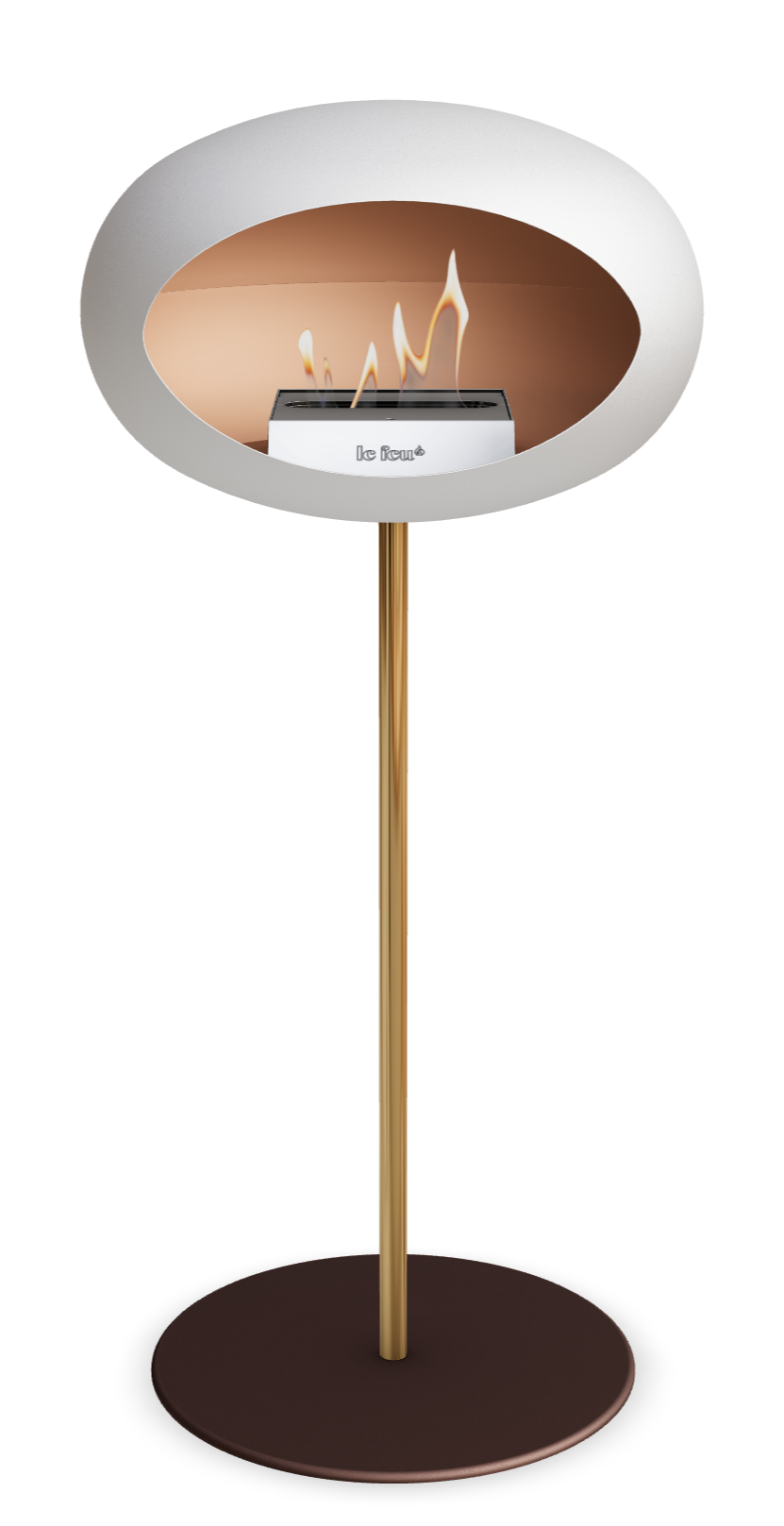 Le Feu GROUND STEEL HIGH Weiss Ø 25 mm – Rohr Roségold, Brenner Edelstahl, Bodenplatte Mokka