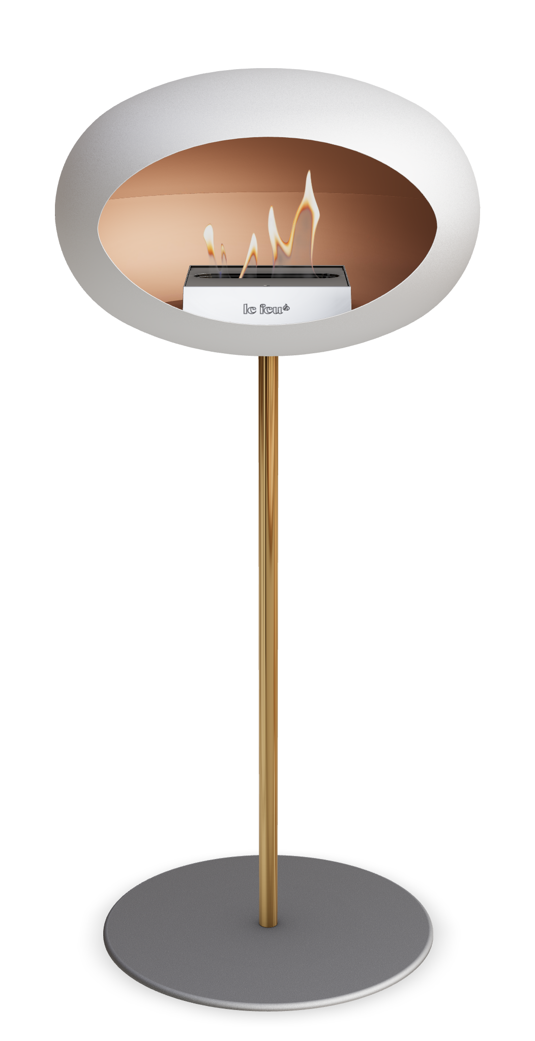 Le Feu GROUND STEEL HIGH Weiss Ø 25 mm – Rohr Roségold, Brenner Edelstahl, Bodenplatte Nickel