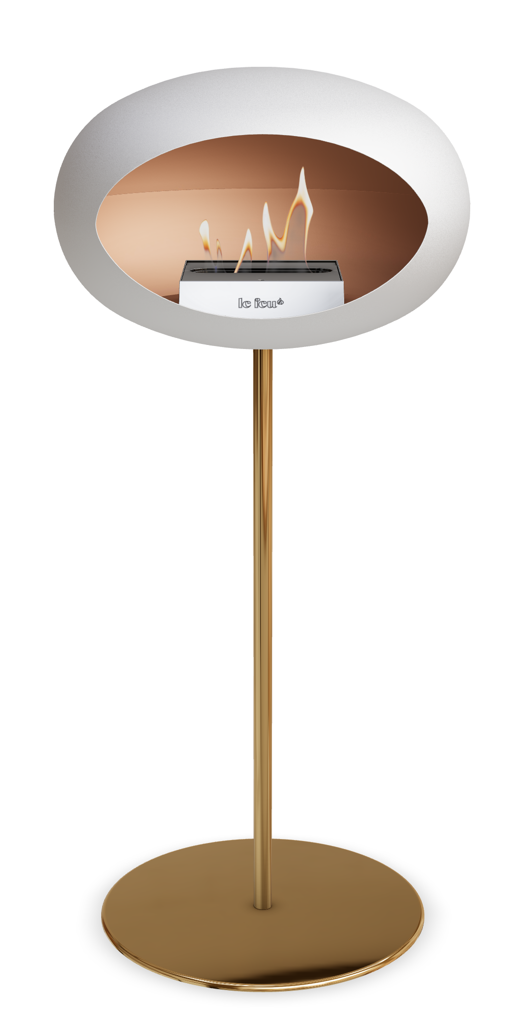 Le Feu GROUND STEEL HIGH Weiss Ø 25 mm – Rohr Roségold, Brenner Edelstahl, Bodenplatte Roségold