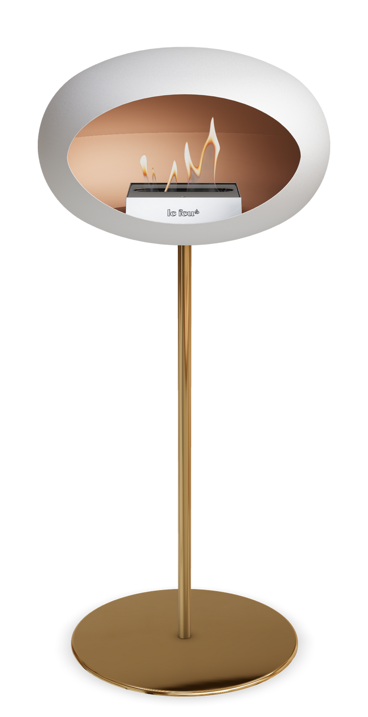Le Feu GROUND STEEL HIGH Weiss Ø 25 mm – Rohr Roségold, Brenner Edelstahl, Bodenplatte Roségold