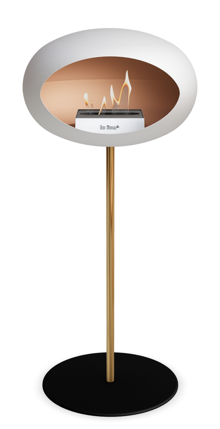 Le Feu GROUND STEEL HIGH Weiss Ø 25 mm – Rohr Roségold, Brenner Edelstahl, Bodenplatte Schwarz