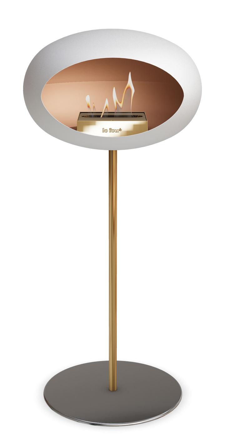 Le Feu GROUND STEEL HIGH Weiss Ø 25 mm – Rohr Roségold, Brenner Roségold, Bodenplatte Edelstahl