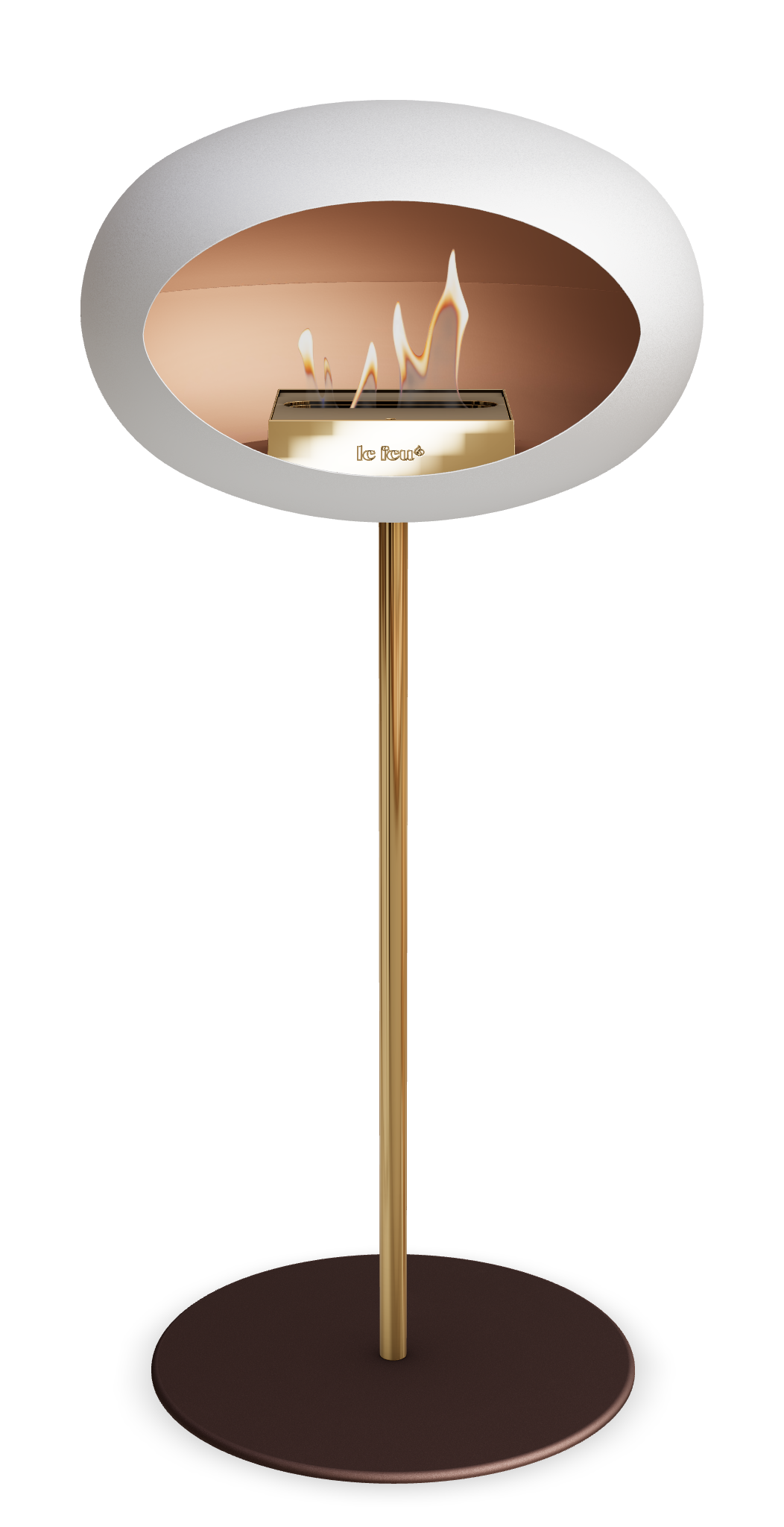 Le Feu GROUND STEEL HIGH Weiss Ø 25 mm – Rohr Roségold, Brenner Roségold, Bodenplatte Mokka