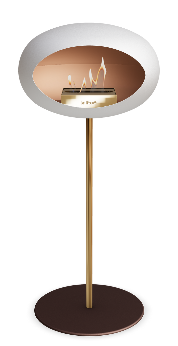Le Feu GROUND STEEL HIGH Weiss Ø 25 mm – Rohr Roségold, Brenner Roségold, Bodenplatte Mokka