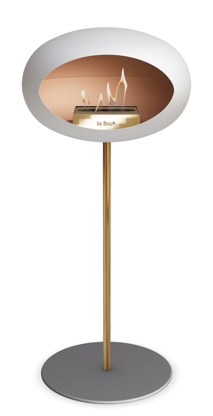 Le Feu GROUND STEEL HIGH Weiss Ø 25 mm – Rohr Roségold, Brenner Roségold, Bodenplatte Nickel