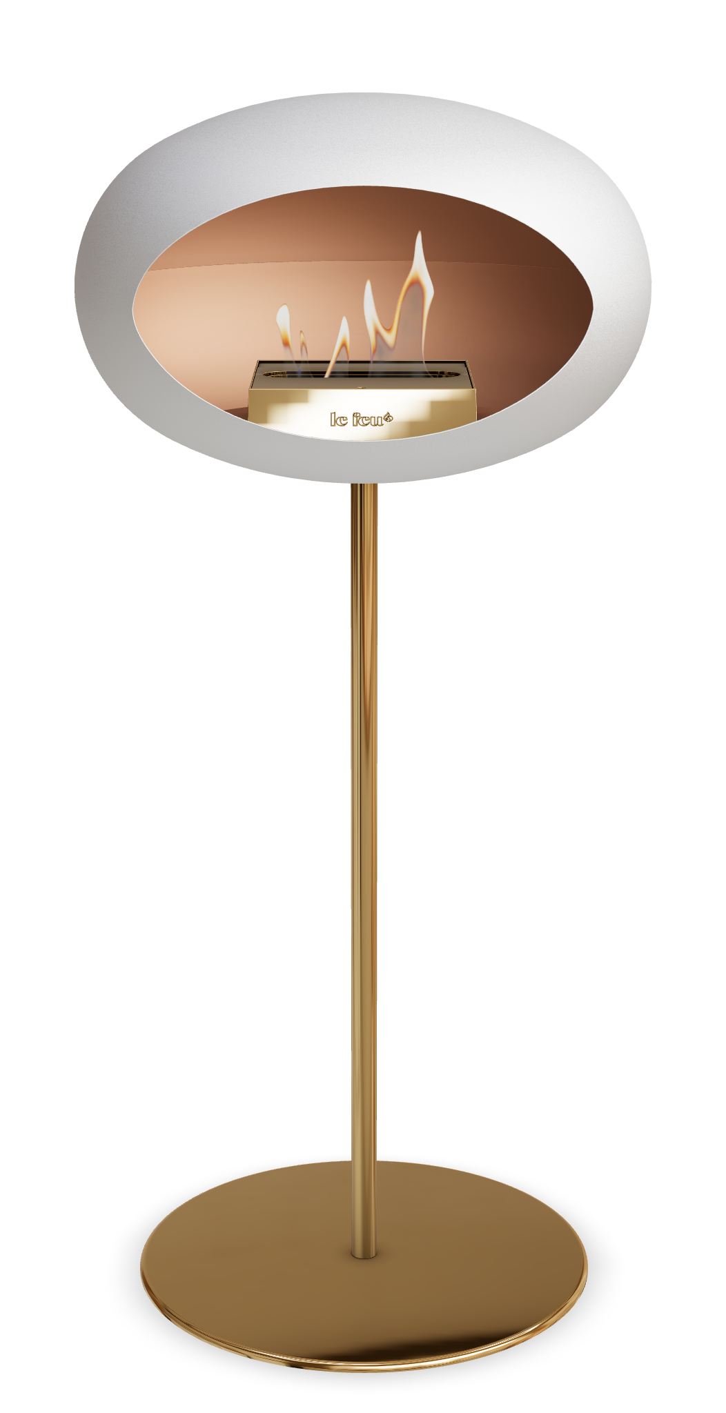 Le Feu GROUND STEEL HIGH Weiss Ø 25 mm – Rohr Roségold, Brenner Roségold, Bodenplatte Roségold
