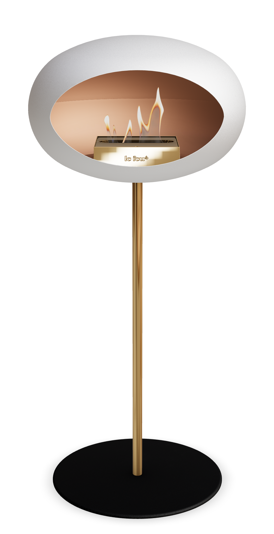 Le Feu GROUND STEEL HIGH Weiss Ø 25 mm – Rohr Roségold, Brenner Roségold, Bodenplatte Schwarz