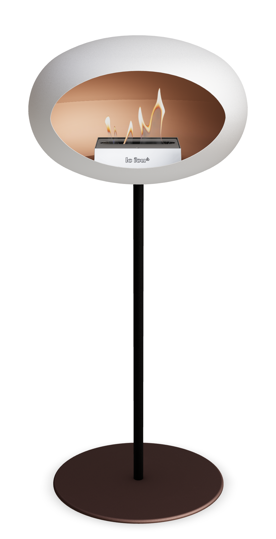 Le Feu GROUND STEEL HIGH Weiss Ø 25 mm – Rohr Schwarz, Brenner Edelstahl, Bodenplatte Mokka