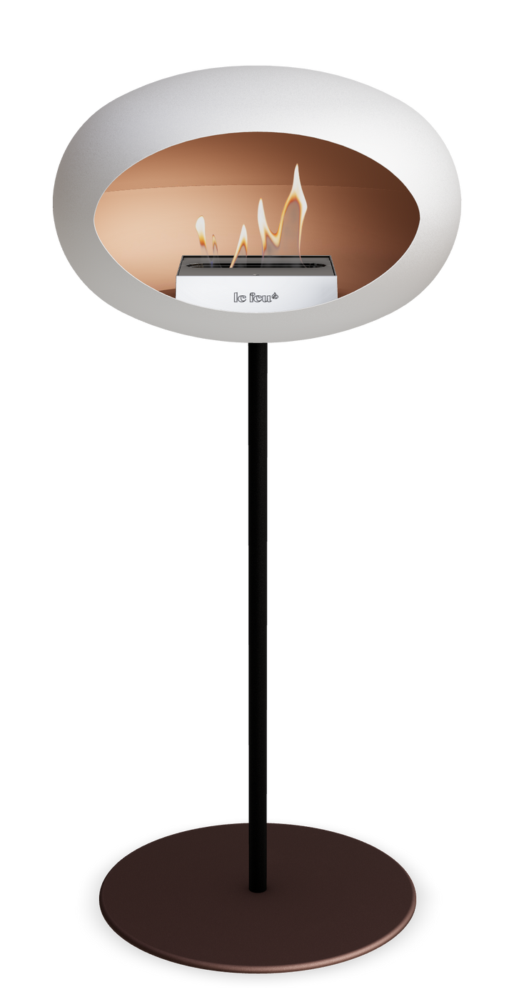Le Feu GROUND STEEL HIGH Weiss Ø 25 mm – Rohr Schwarz, Brenner Edelstahl, Bodenplatte Mokka