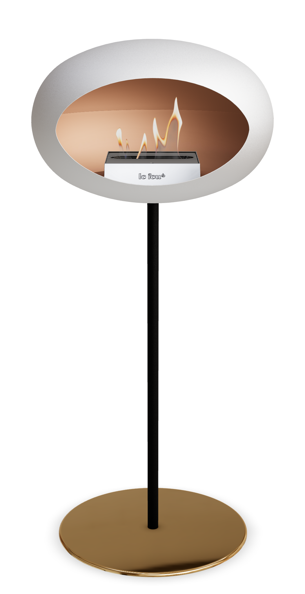 Le Feu GROUND STEEL HIGH Weiss Ø 25 mm – Rohr Schwarz, Brenner Edelstahl, Bodenplatte Roségold