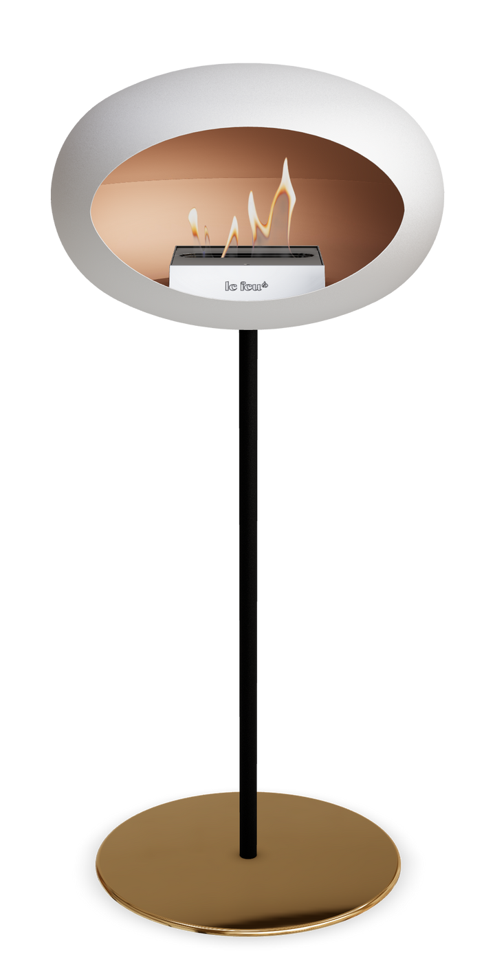 Le Feu GROUND STEEL HIGH Weiss Ø 25 mm – Rohr Schwarz, Brenner Edelstahl, Bodenplatte Roségold